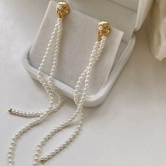 Twilight Elegance Pearl Chain Earrings